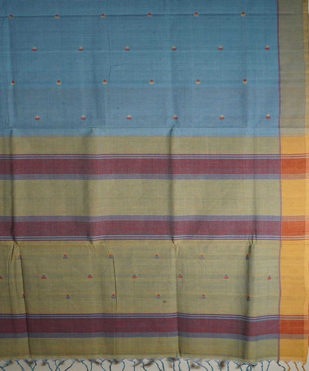 Sky blue cotton handwoven natural dyed srikakulam jamdani saree