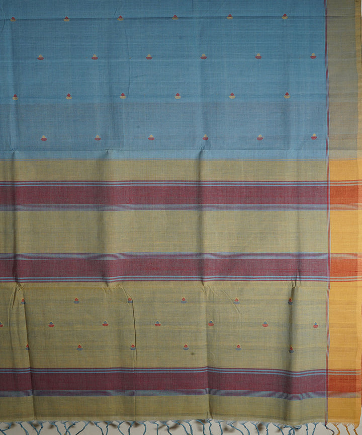 Sky blue cotton handwoven natural dyed srikakulam jamdani saree