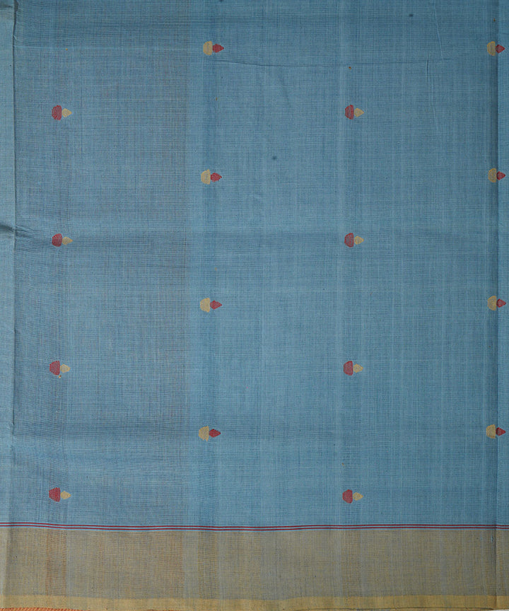 Sky blue cotton handwoven natural dyed srikakulam jamdani saree