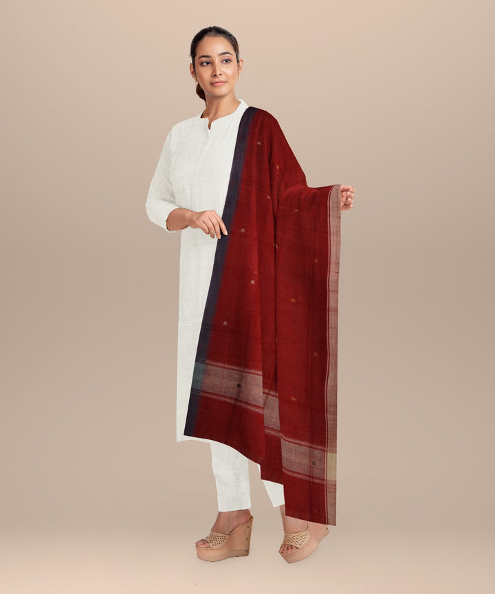 Red white handloom cotton natural dyeddupatta