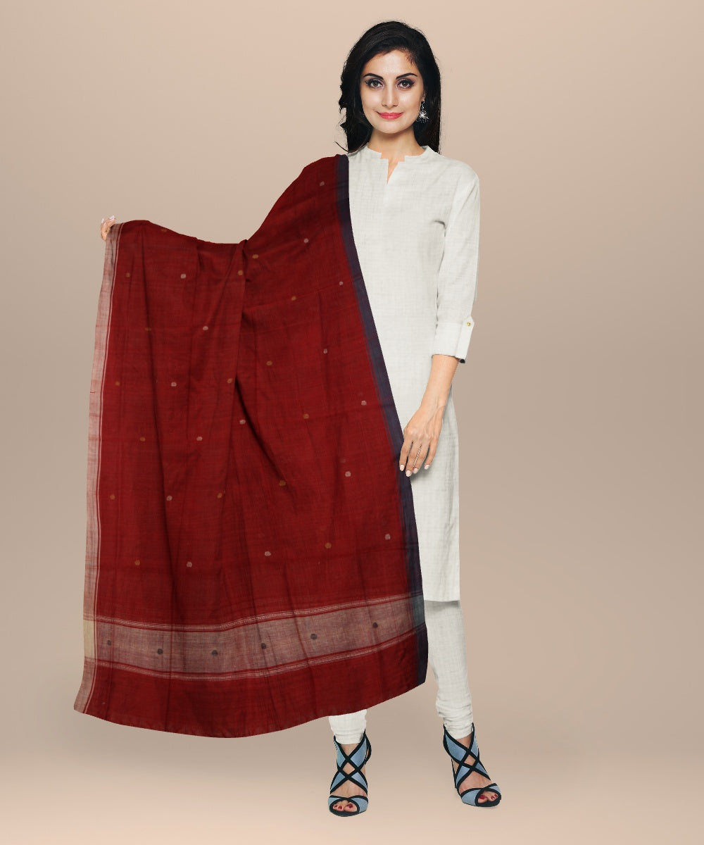 Red white handloom cotton natural dyeddupatta
