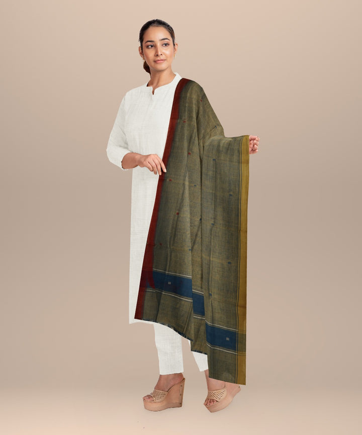 Lime green mustard rust handloom cotton natural dyed dupatta