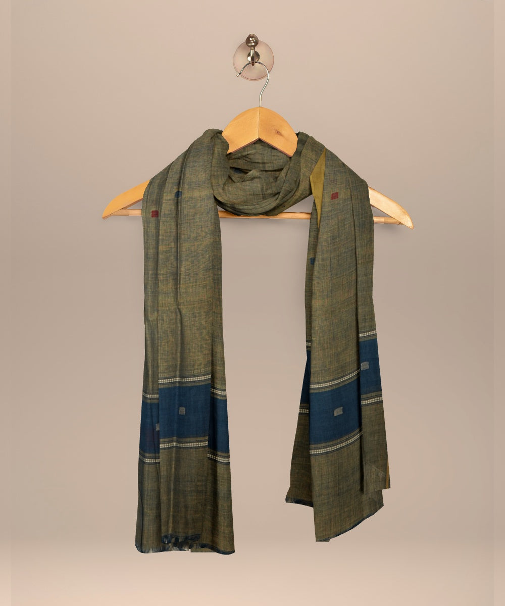 Lime green mustard rust handloom cotton natural dyed dupatta