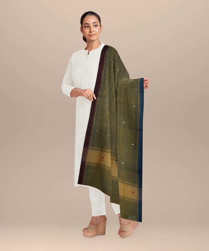 Cyan green blue handloom cotton natural dyed dupatta