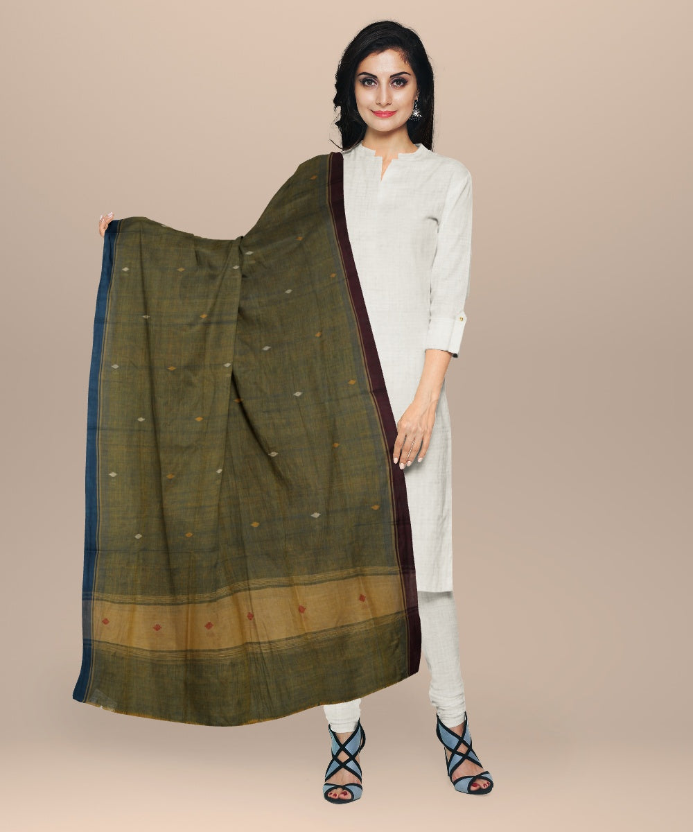 Cyan green blue handloom cotton natural dyed dupatta