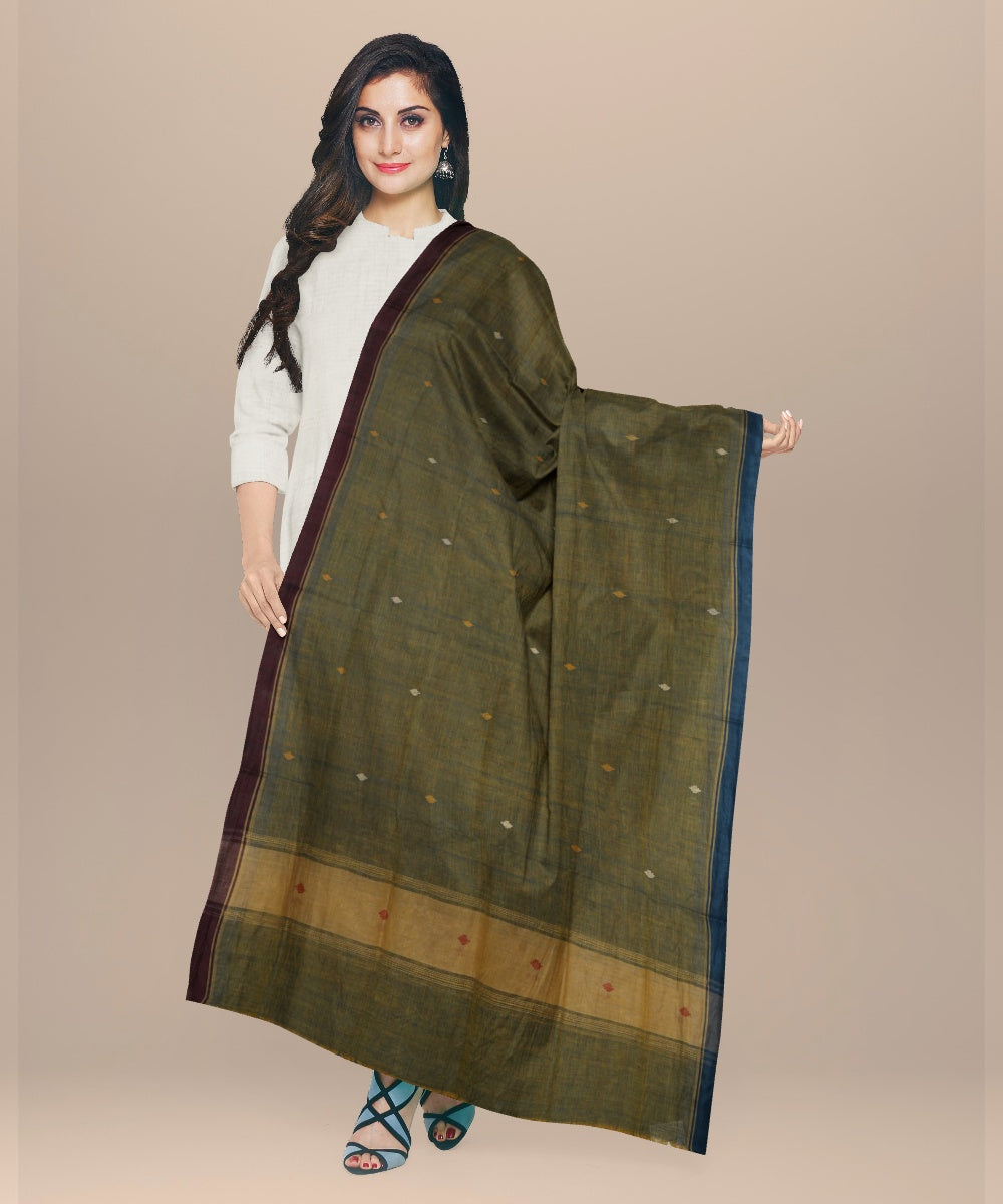 Cyan green blue handloom cotton natural dyed dupatta