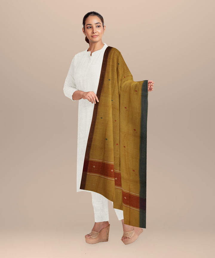 Yellow blue handloom cotton natural dyed dupatta