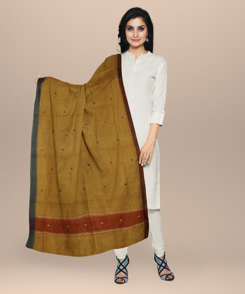 Yellow blue handloom cotton natural dyed dupatta