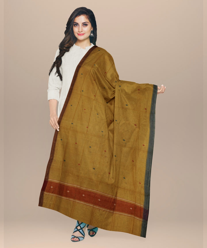 Yellow blue handloom cotton natural dyed dupatta