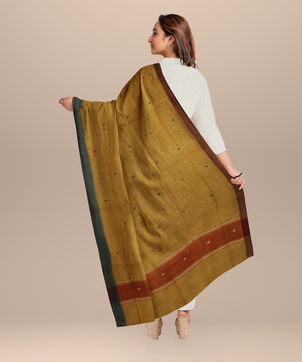 Yellow blue handloom cotton natural dyed dupatta