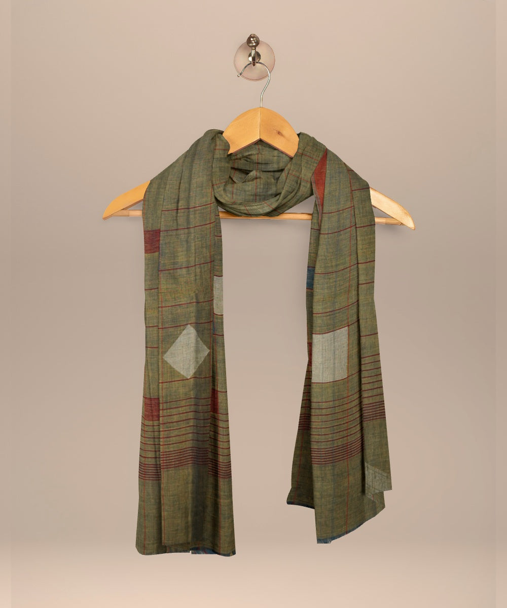 Cyan green white rust handloom cotton natural dyed dupatta