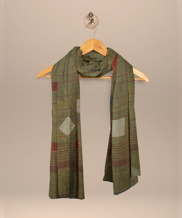 Cyan green white rust handloom cotton natural dyed dupatta