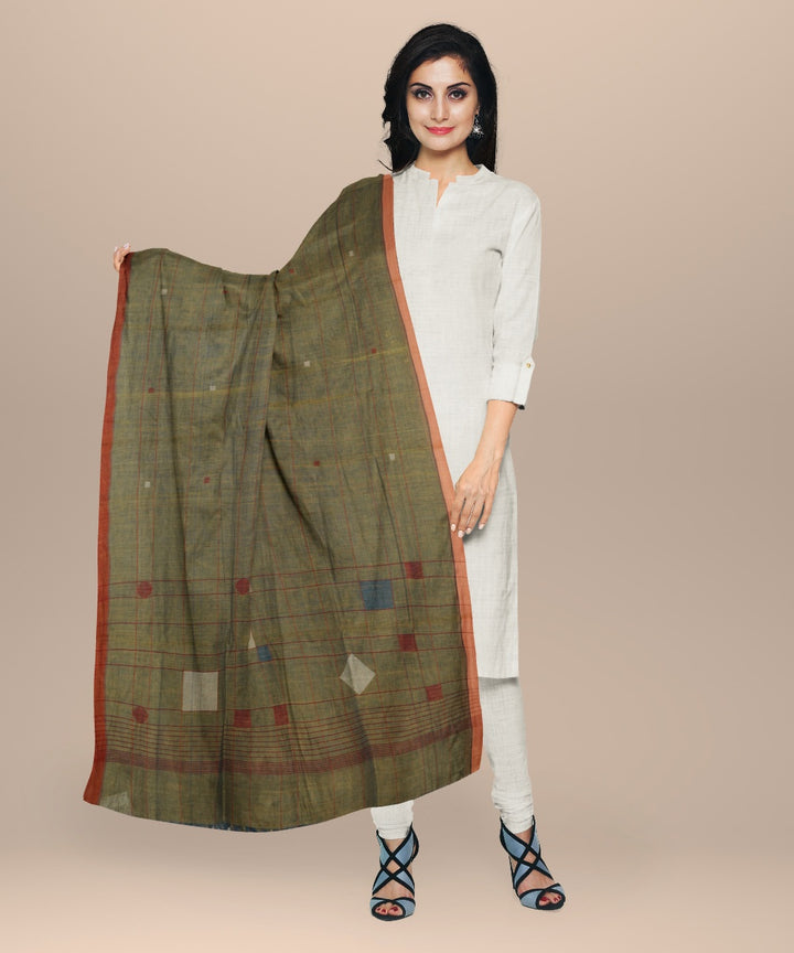 Cyan green white rust handloom cotton natural dyed dupatta
