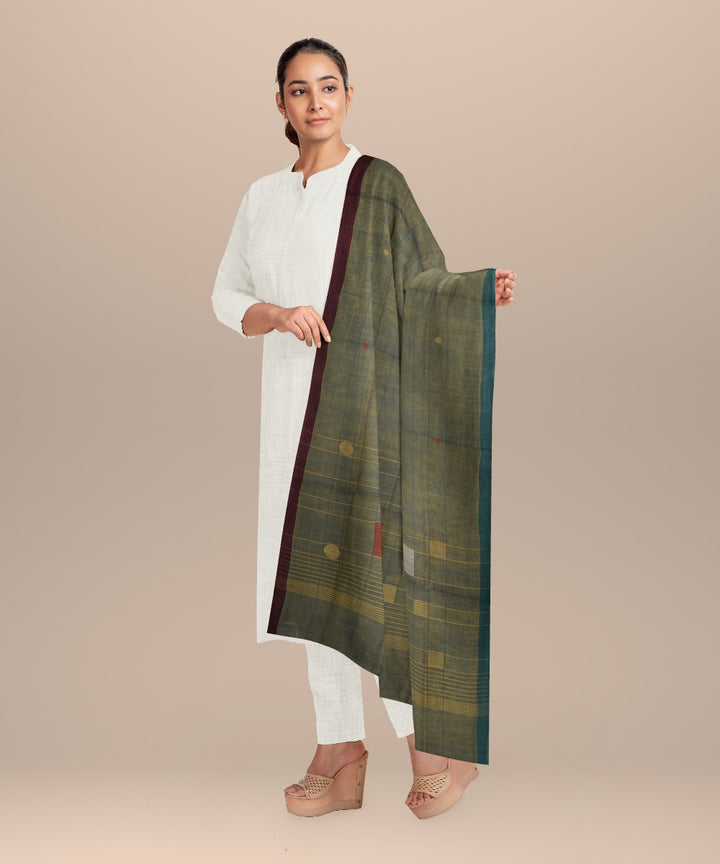 Cyan green white yellow handloom cotton natural dyed dupatta