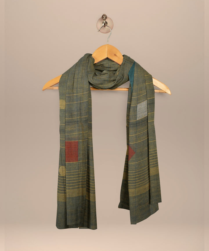Cyan green white yellow handloom cotton natural dyed dupatta