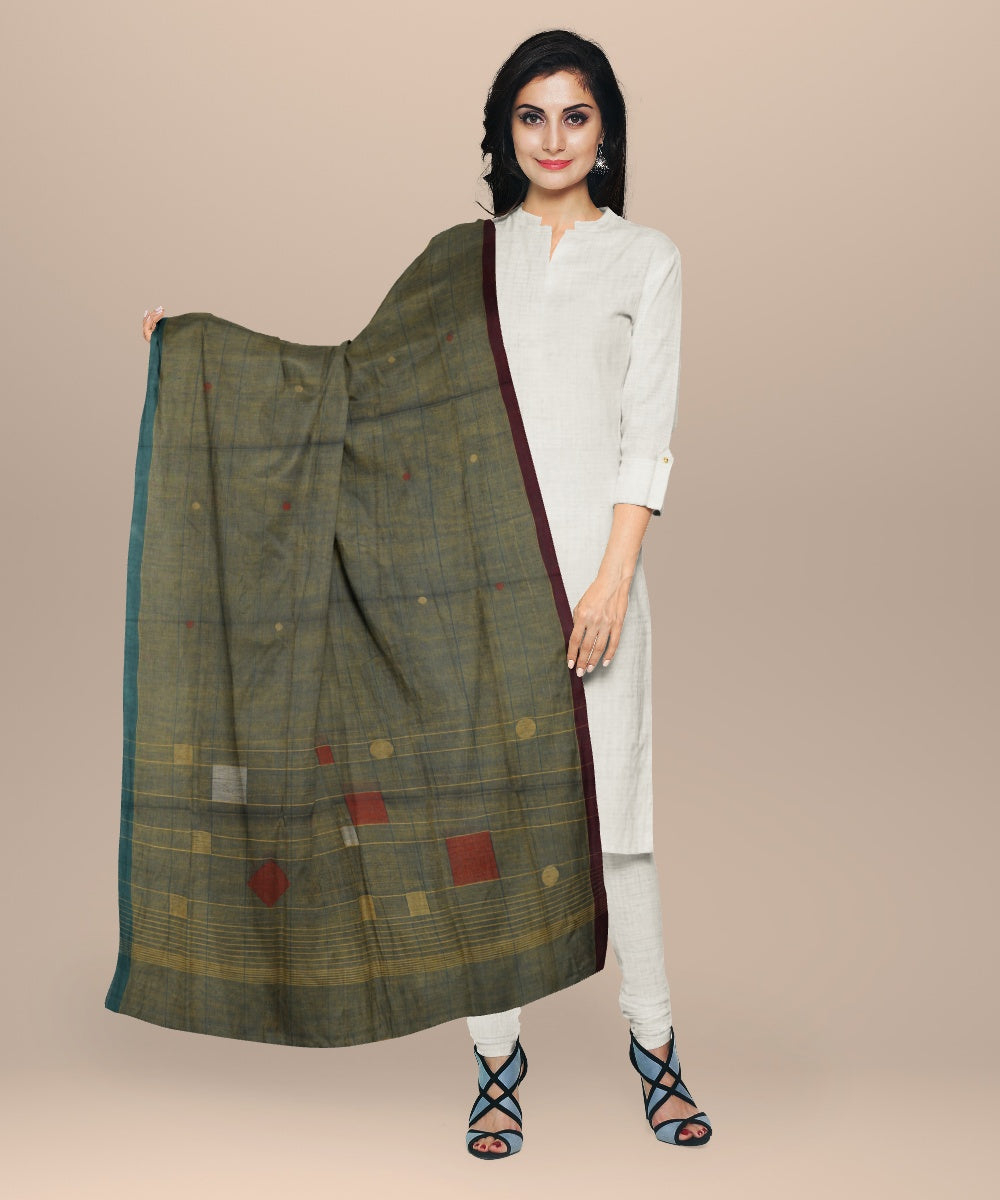 Cyan green white yellow handloom cotton natural dyed dupatta