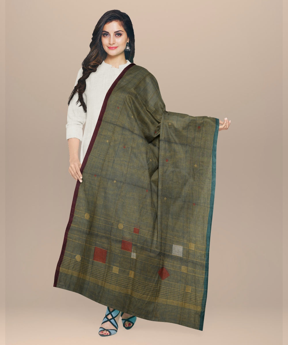 Cyan green white yellow handloom cotton natural dyed dupatta