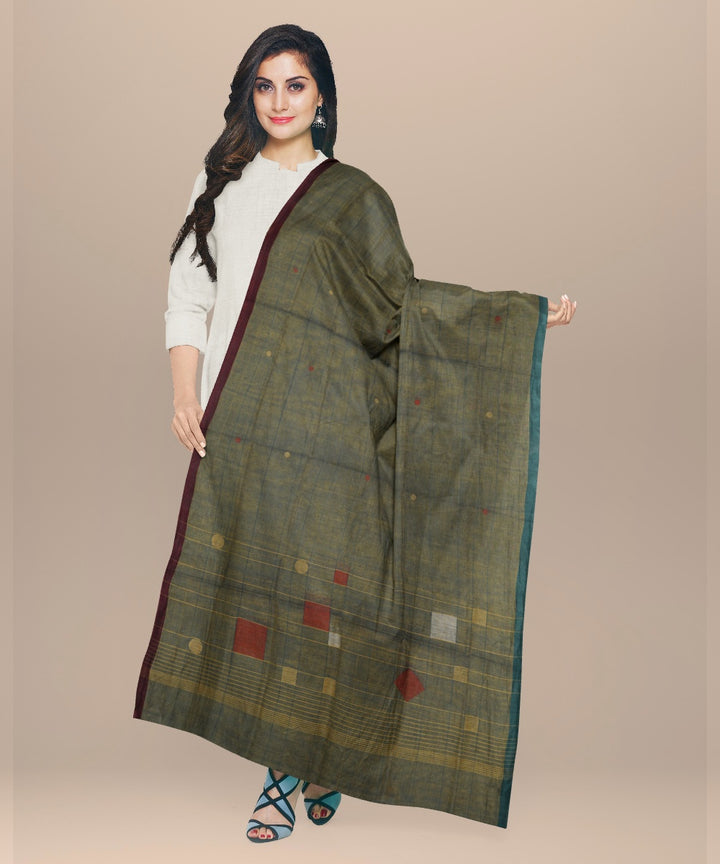 Cyan green white yellow handloom cotton natural dyed dupatta