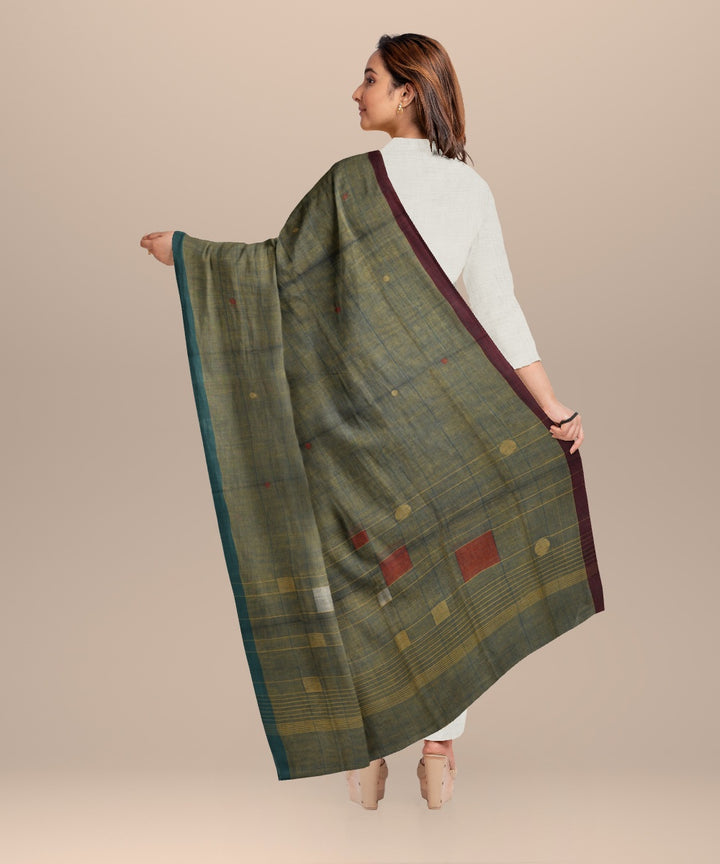Cyan green white yellow handloom cotton natural dyed dupatta