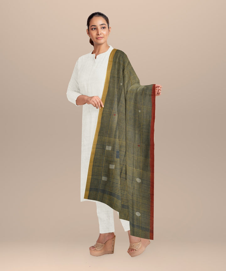 Cyan green yellow white handloom cotton natural dyed dupatta