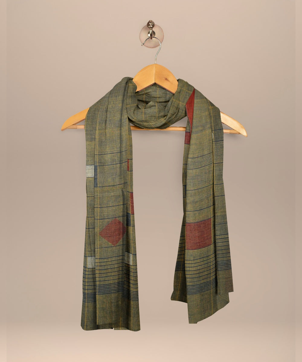 Cyan green yellow white handloom cotton natural dyed dupatta
