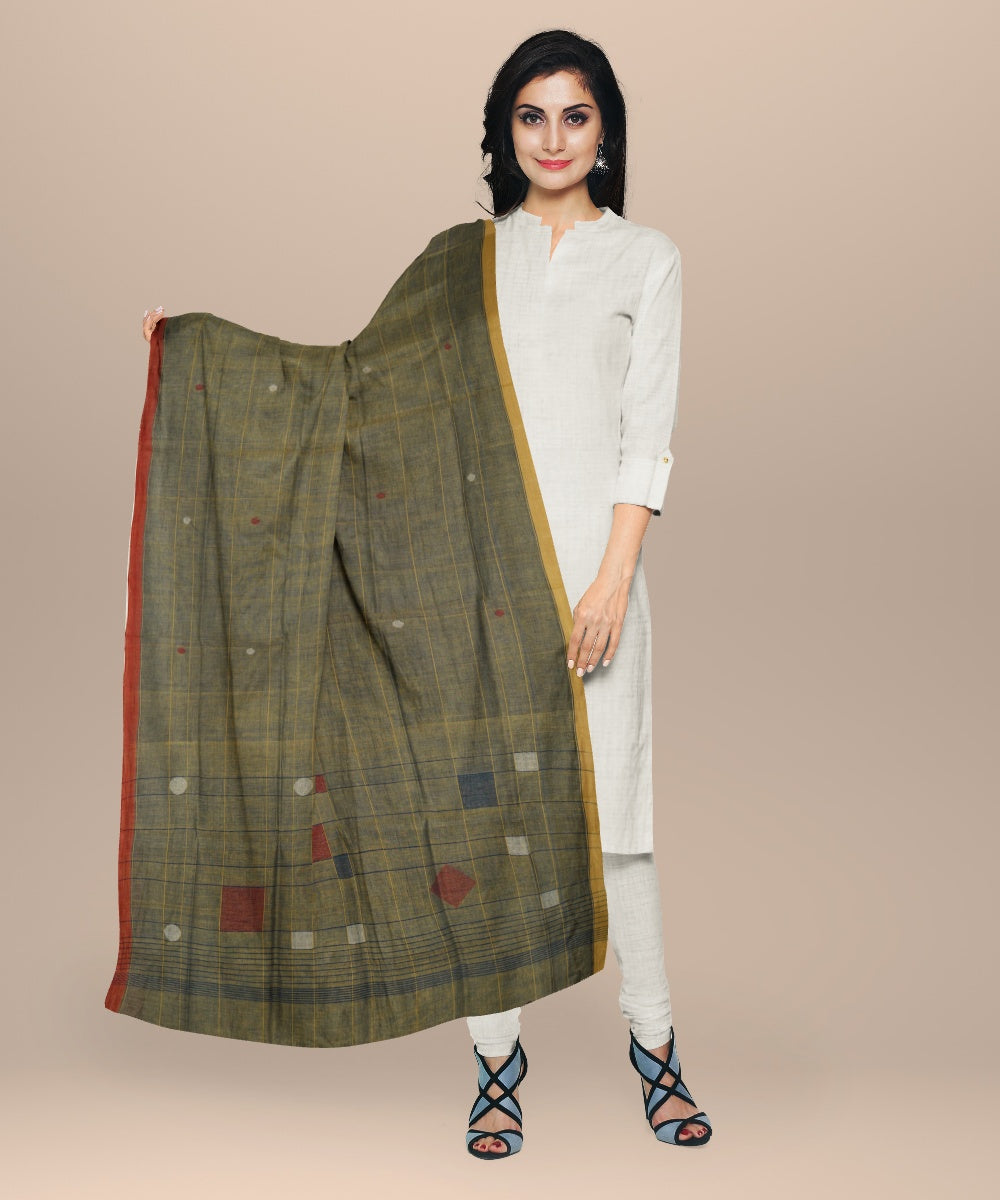 Cyan green yellow white handloom cotton natural dyed dupatta