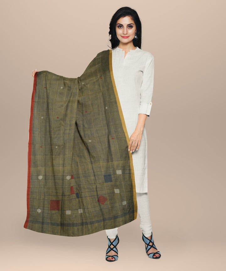 Cyan green yellow white handloom cotton natural dyed dupatta