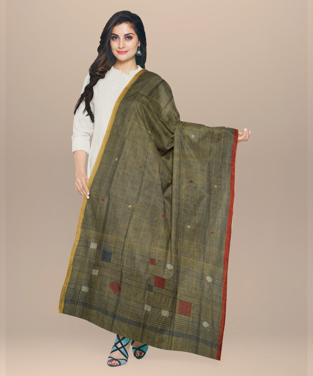 Cyan green yellow white handloom cotton natural dyed dupatta
