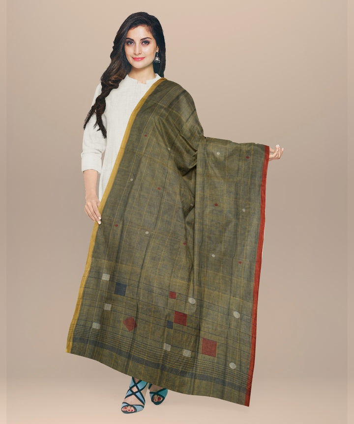 Cyan green yellow white handloom cotton natural dyed dupatta