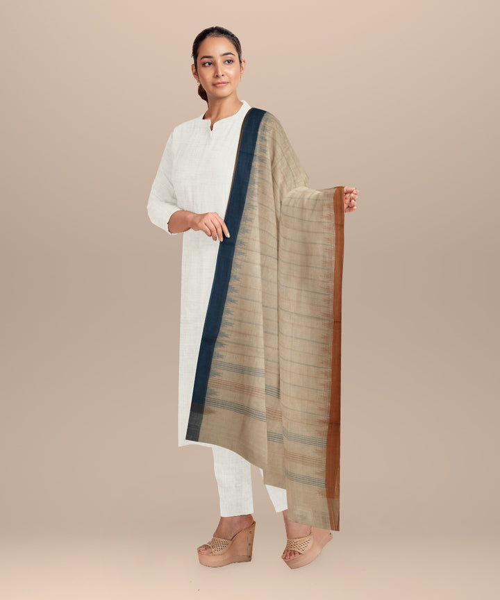 Grey striped yellow handloom cotton natural dyed dupatta