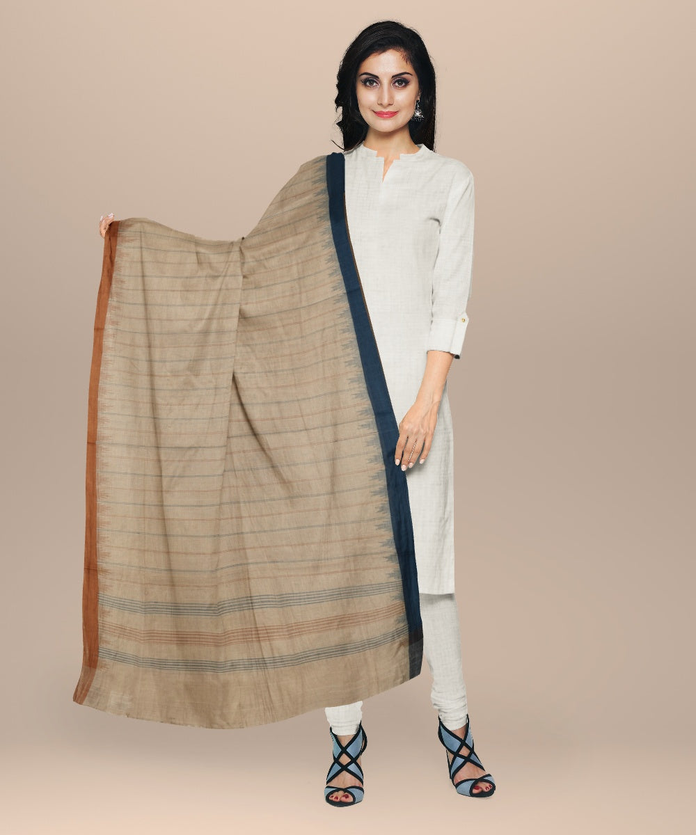 Grey striped yellow handloom cotton natural dyed dupatta