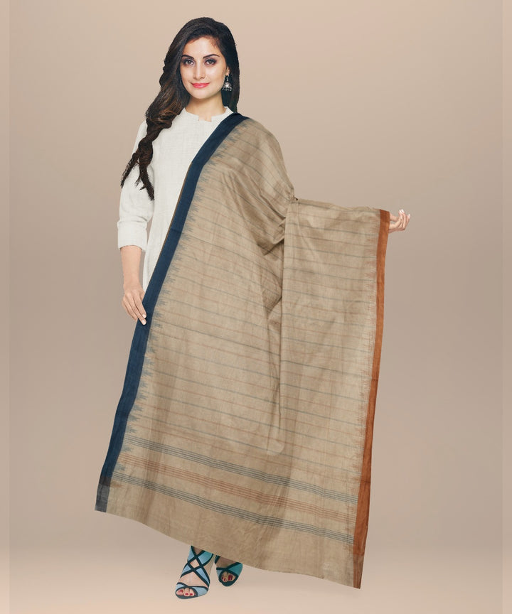 Grey striped yellow handloom cotton natural dyed dupatta
