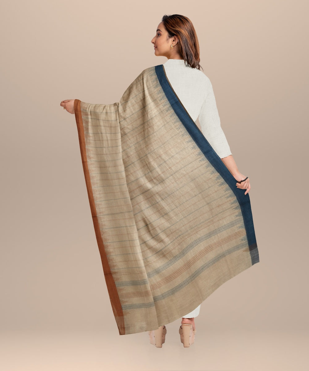 Grey striped yellow handloom cotton natural dyed dupatta