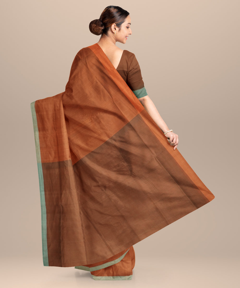Brown brown cotton handloom mangalagiri saree