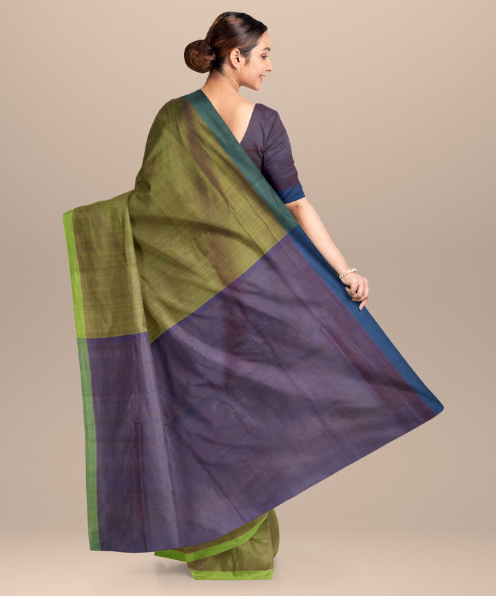 Cyan green purple handloom cotton mangalagiri saree