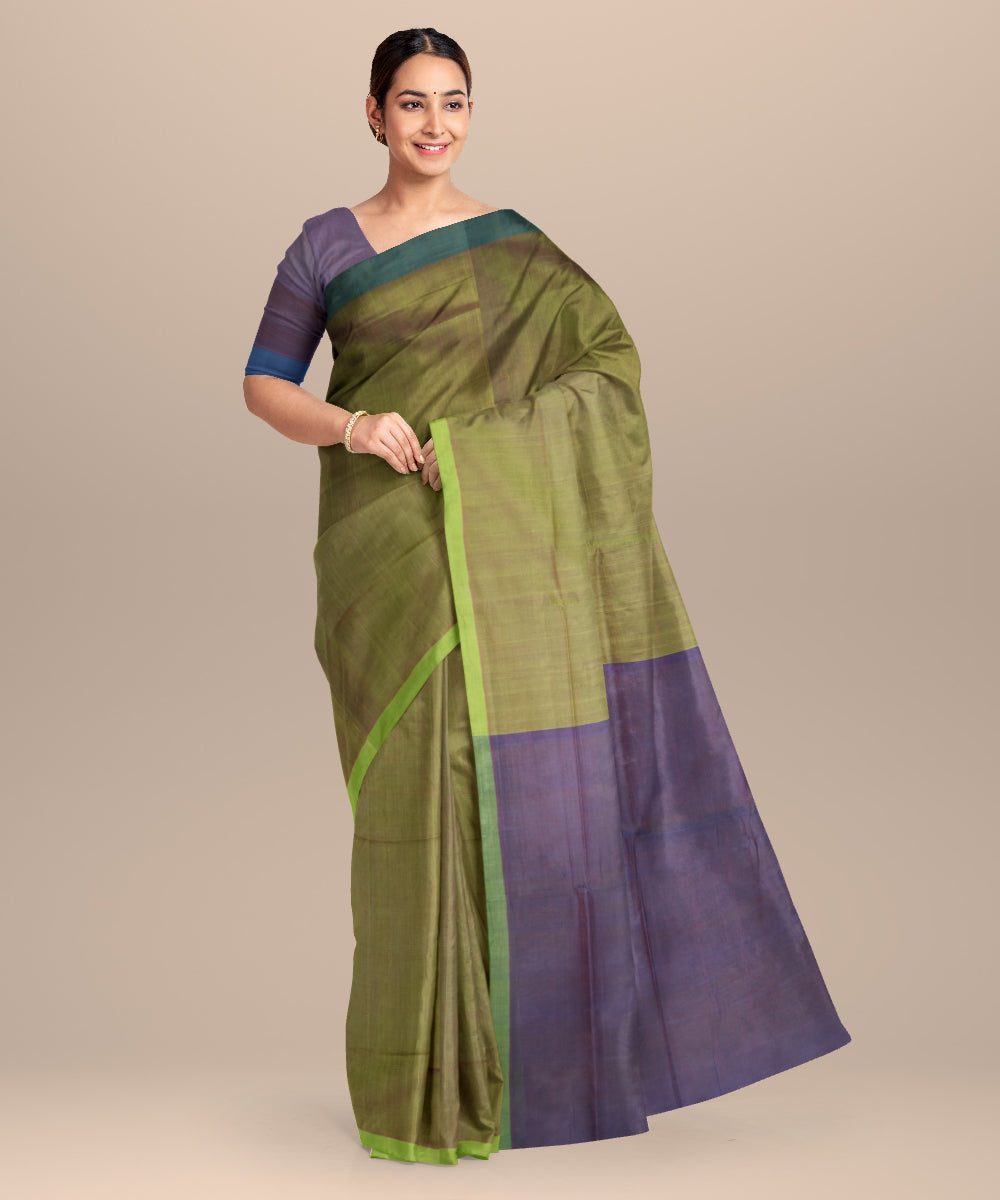 Cyan green purple handloom cotton mangalagiri saree