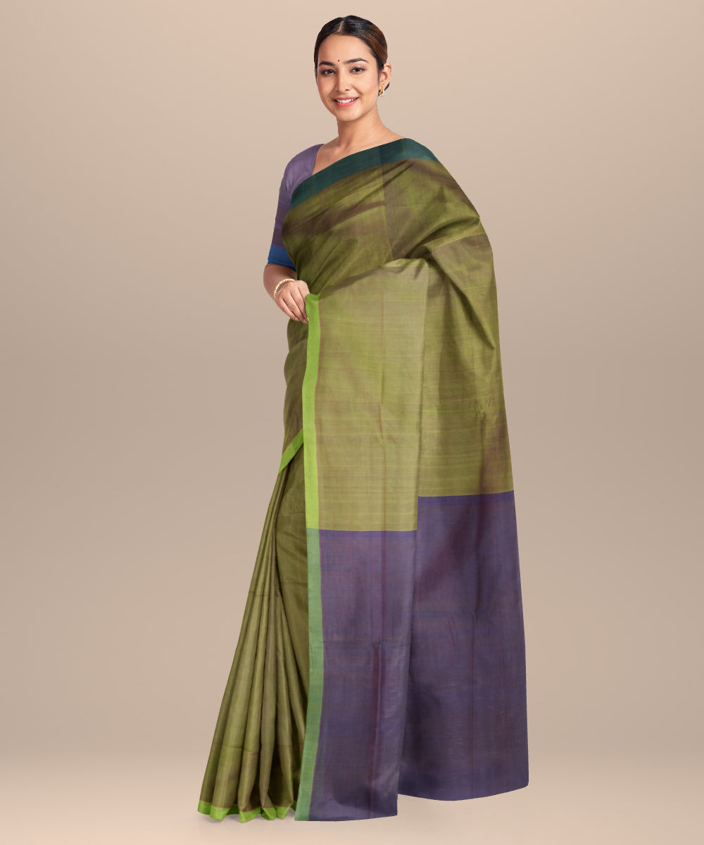 Cyan green purple handloom cotton mangalagiri saree