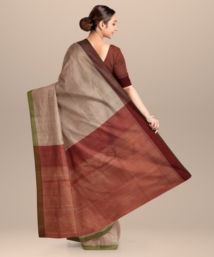 Beige brown cotton handloom mangalagiri saree