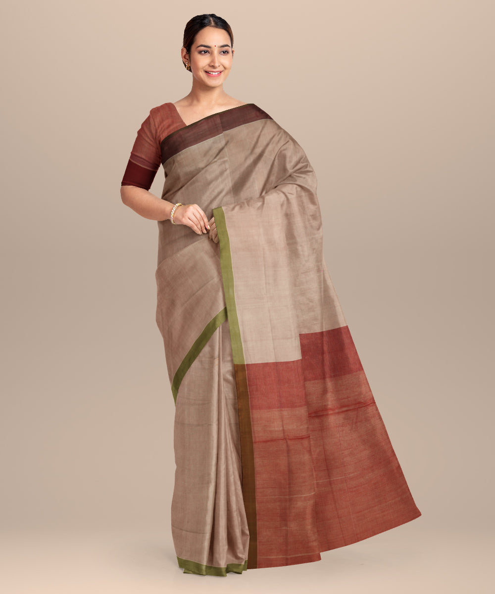 Beige brown cotton handloom mangalagiri saree