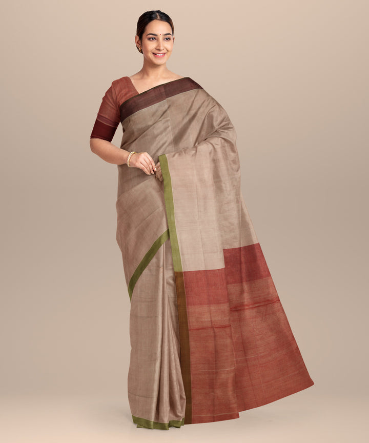 Beige brown cotton handloom mangalagiri saree