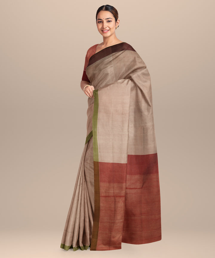 Beige brown cotton handloom mangalagiri saree