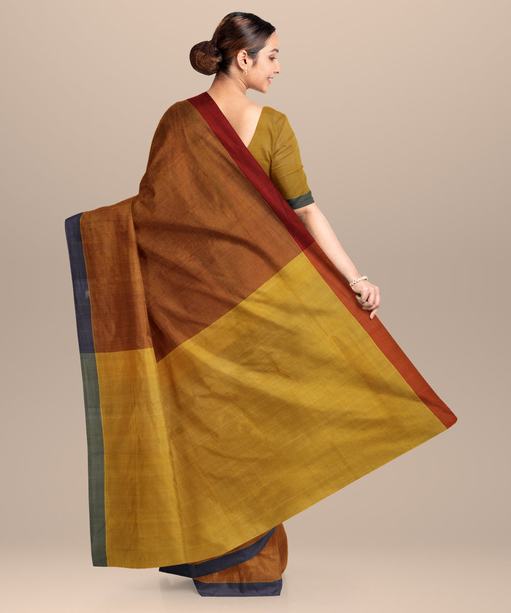 Maroon yellow cotton handloom mangalagiri saree