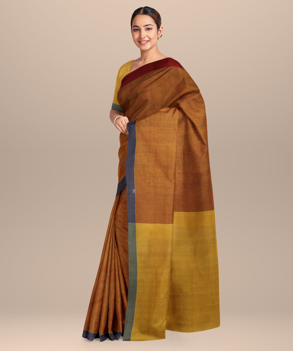 Maroon yellow cotton handloom mangalagiri saree