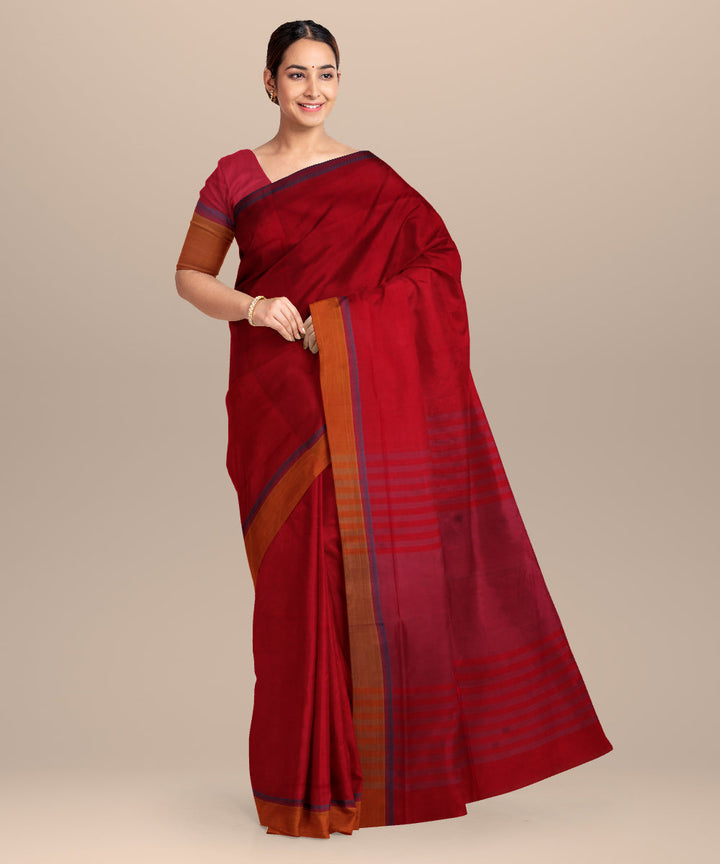 Red orange cotton handloom mangalagiri saree