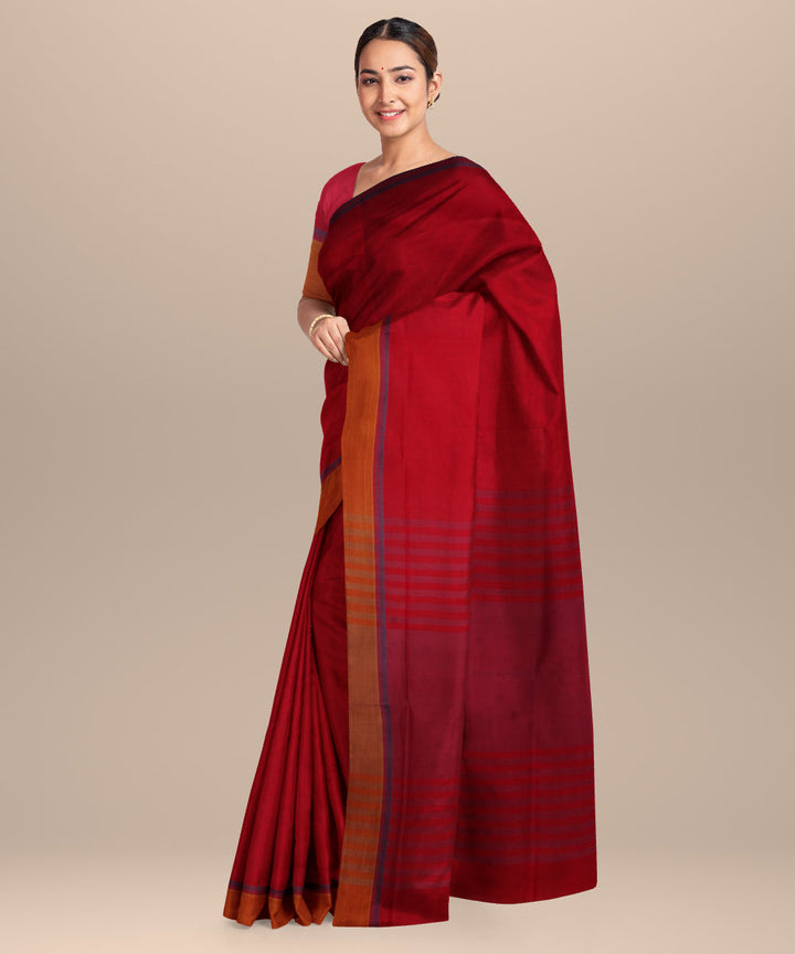 Red orange cotton handloom mangalagiri saree