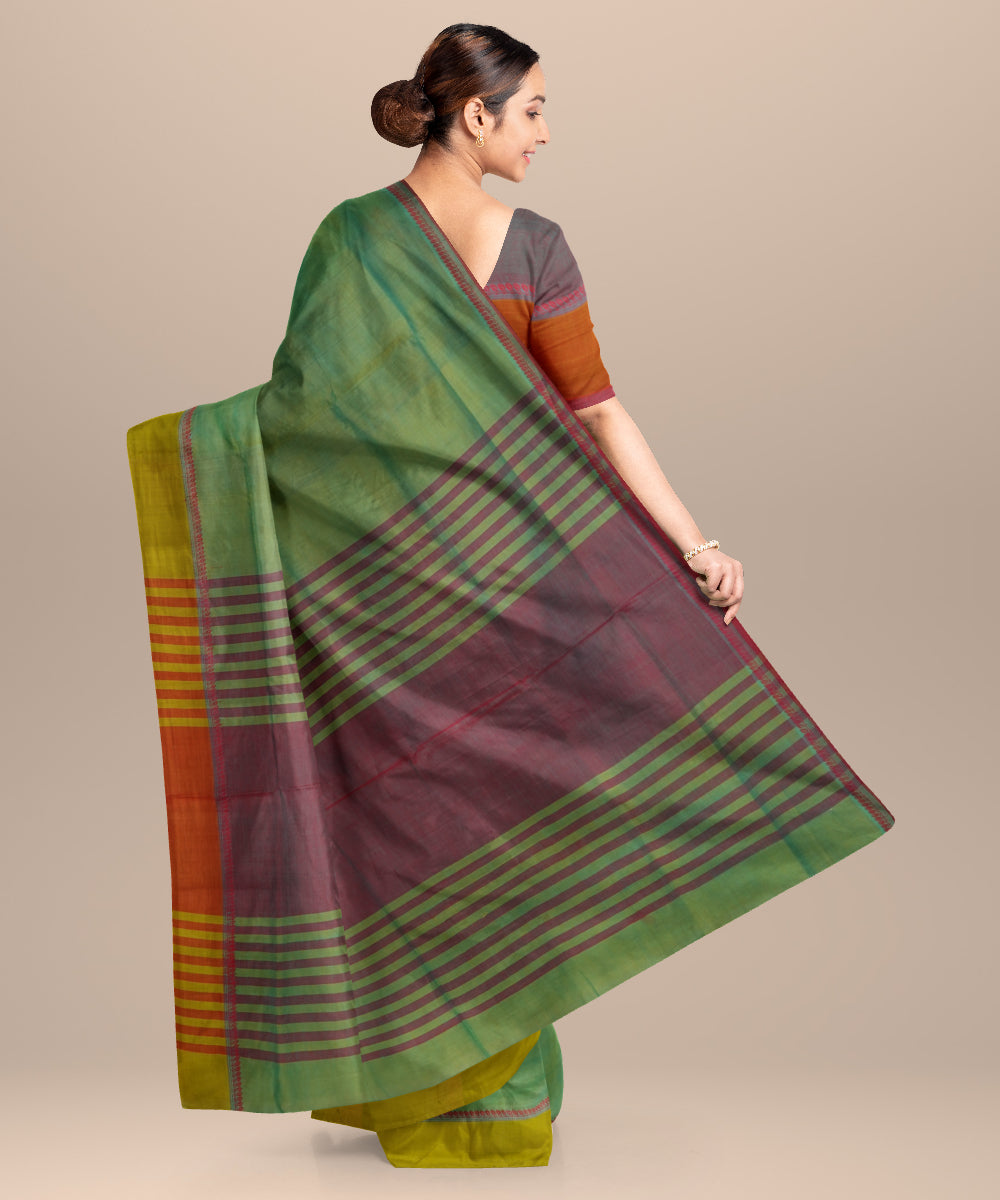 Cyan green purple handloom mangalagiri cotton saree