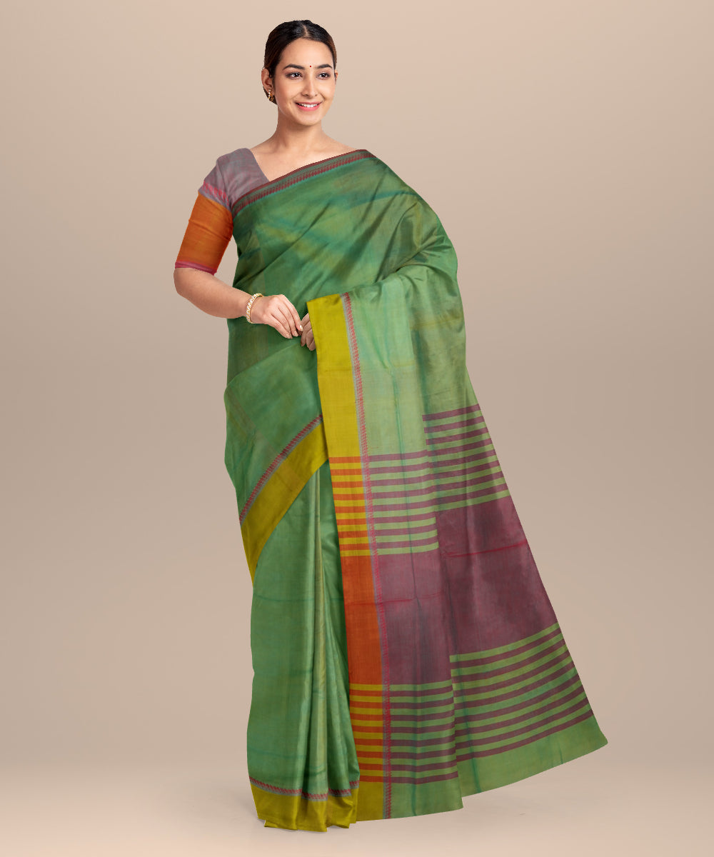 Cyan green purple handloom mangalagiri cotton saree