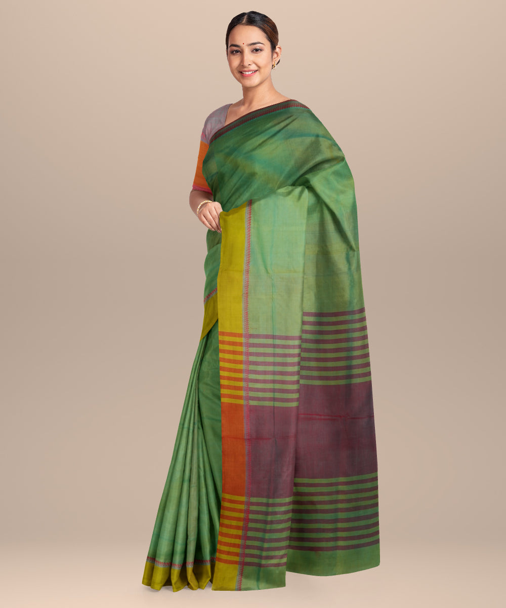 Cyan green purple handloom mangalagiri cotton saree