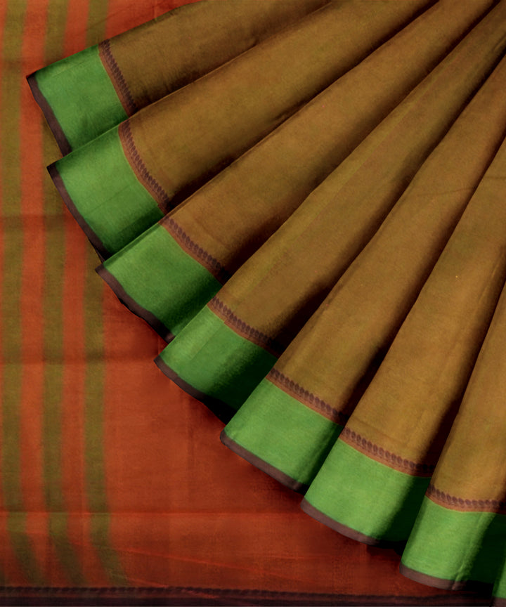 Cyan green orange cotton handloom mangalagiri saree