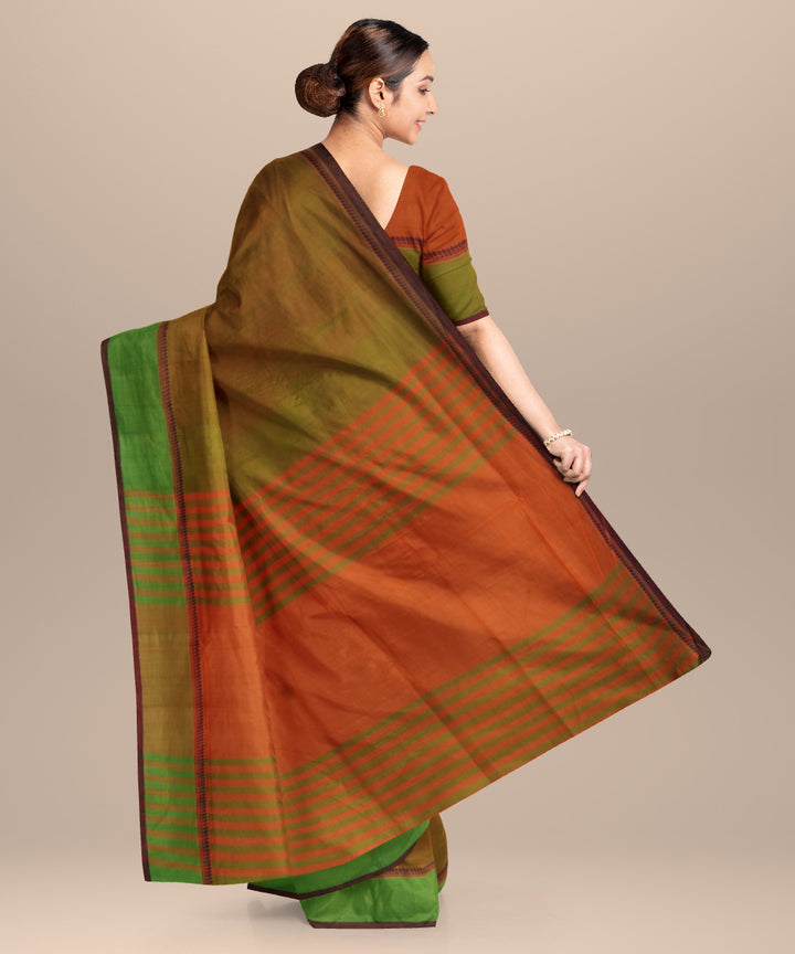 Cyan green orange cotton handloom mangalagiri saree